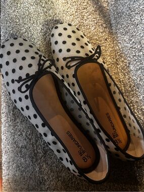 No Boundaries White Polka Dot Ballet Flats with Black Trim